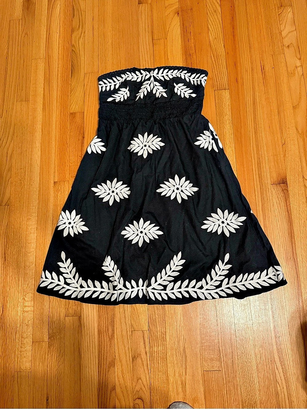 Anthropologie Floral Embroidered Mini Dress in Black & White